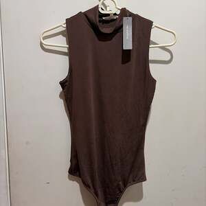 Say Anything Brown Sleeveless Mock Neck Bodysuit